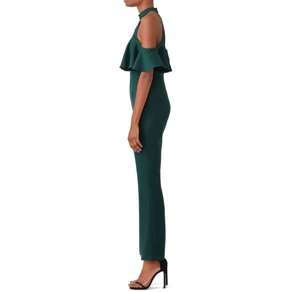 FAME& PARTNERS Green The Ellis Jumpsuit Flare Leg Size 2 Ruffle